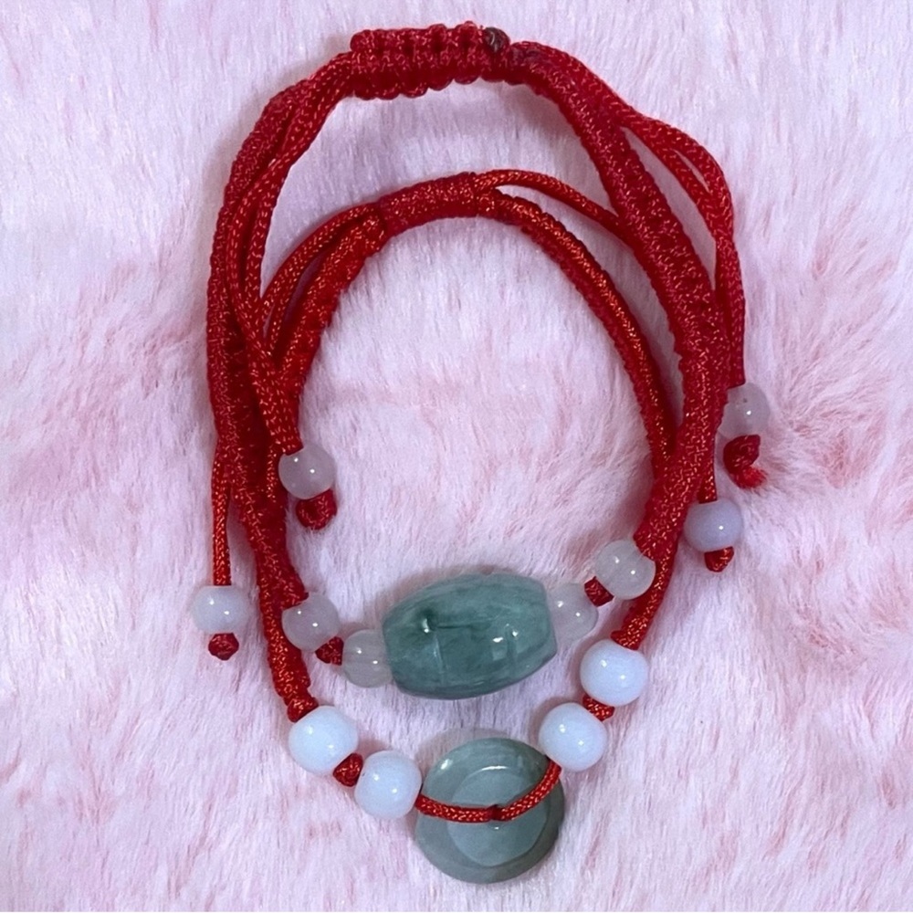 2 Natural Jade Red String Bracelet